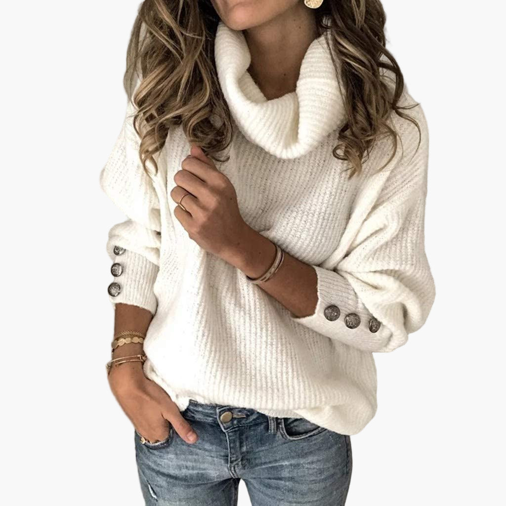 Damen Pullover mit Rollkragen und Knopfdetails – Bequemer, Stilvoller Freizeit-Strickpullover