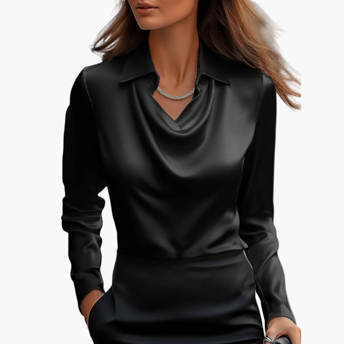 Women's Elegant Blouse with Waterfall Collar – Business & Festive Look
