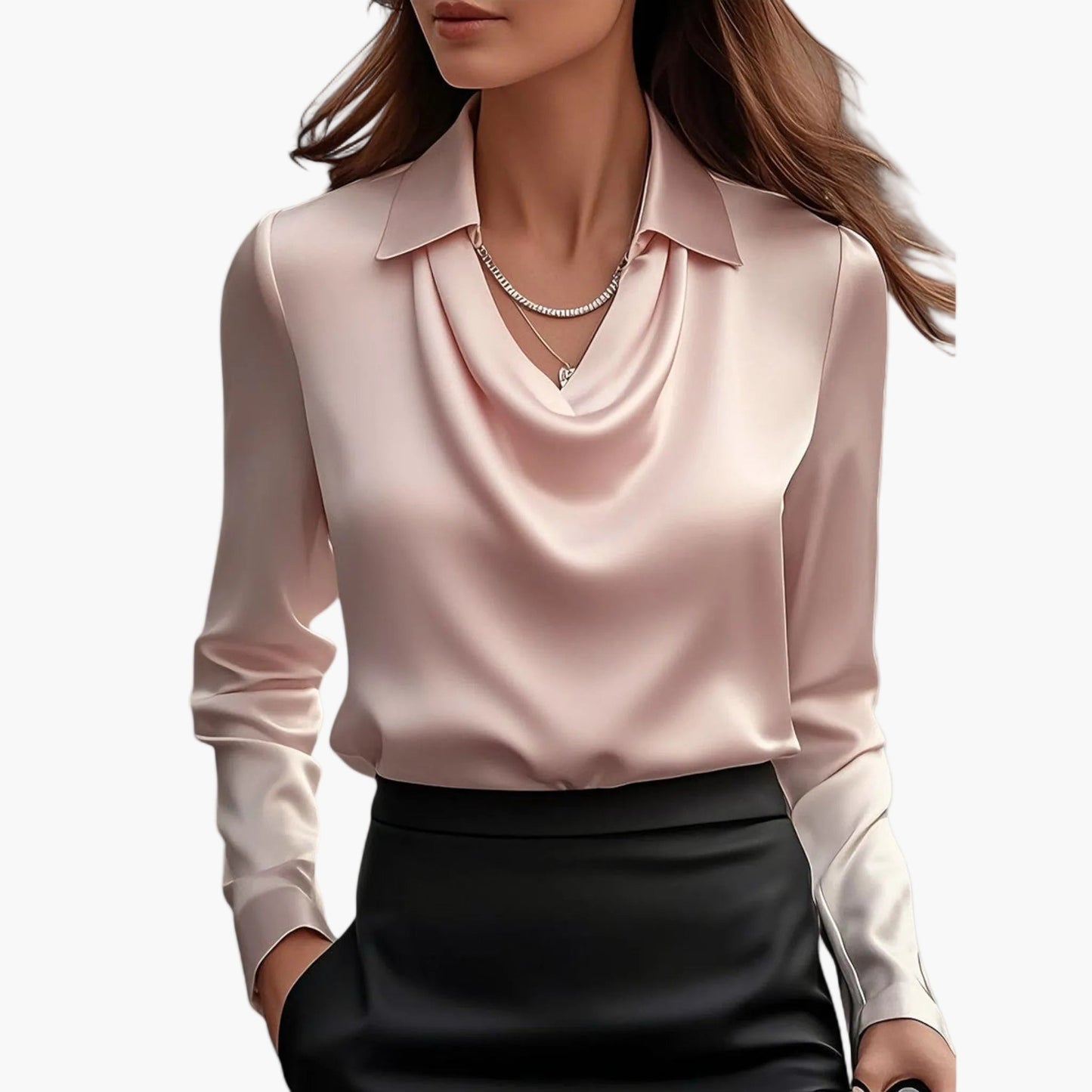 Women's Elegant Blouse with Waterfall Collar – Business & Festive Look