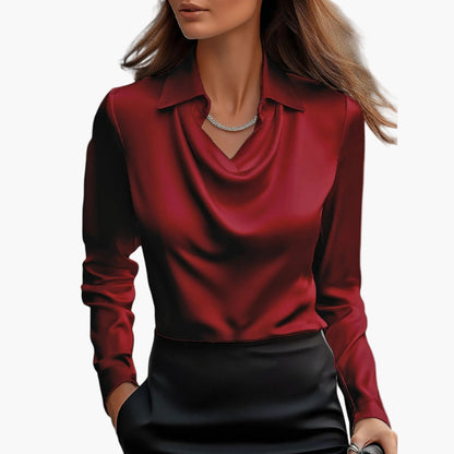 Women's Elegant Blouse with Waterfall Collar – Business & Festive Look