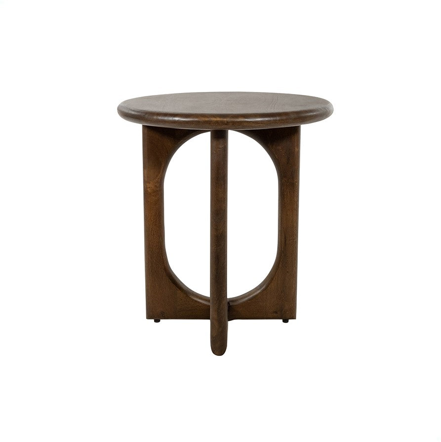 Bijzettafel massief mangohout Zodiac, bruin walnoot, rond Ø 50 x 55 cm, voor woonkamer, slaapkamer of hal
