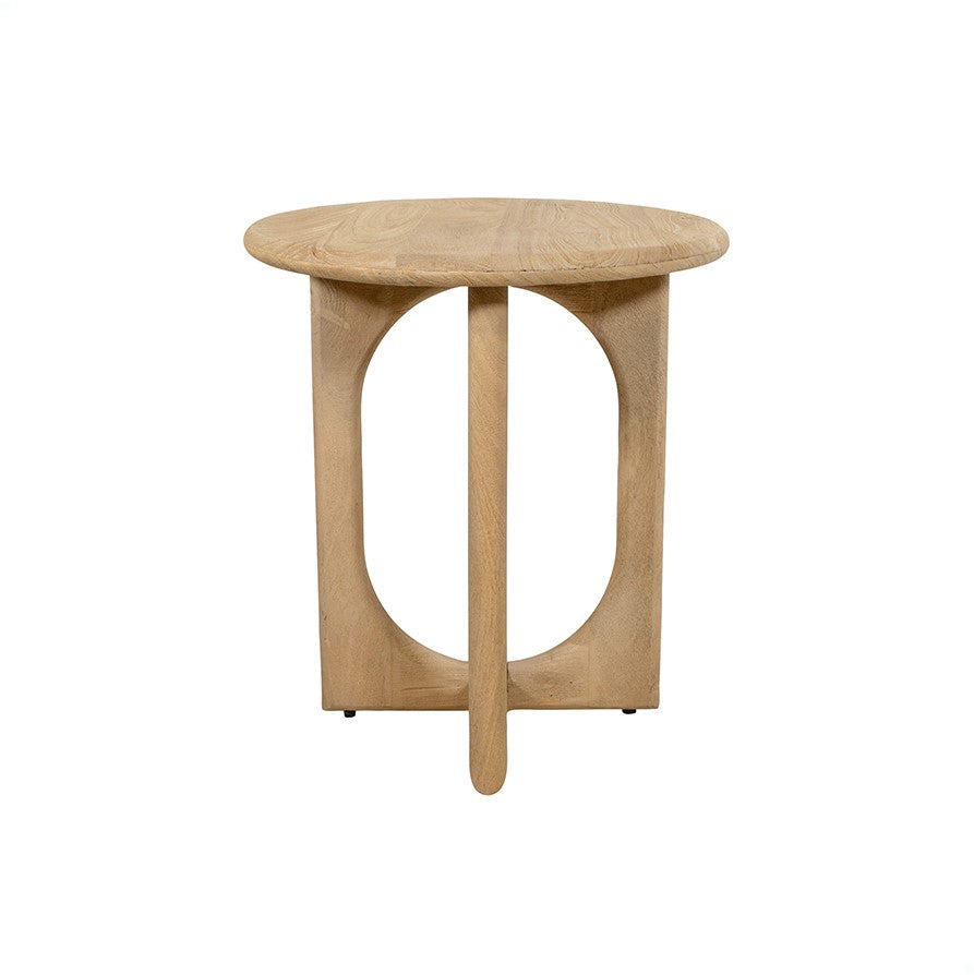 Bijzettafel massief acaciahout gezandstraald, Zodiac naturel, rond Ø 50 x H 55 cm voor woonkamer of slaapkamer