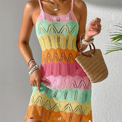 Women's Boho Mini Summer Dress with Chevron Pattern, Beach and Vacation Outfit