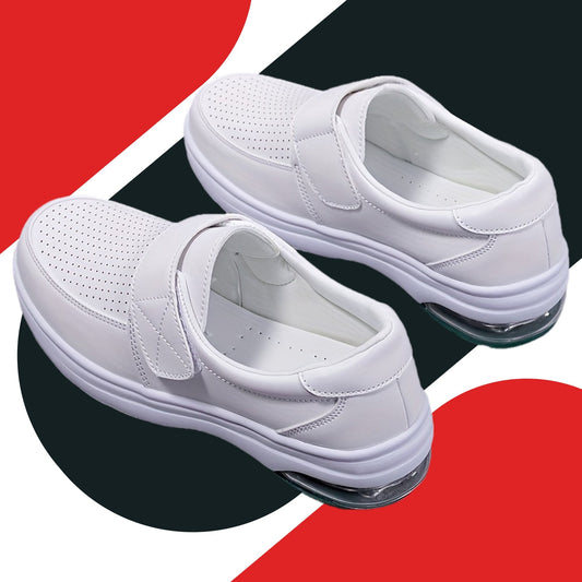 Women's Comfort Slip-On Shoes for Work and Leisure – Breathable Walking Shoes with Velcro Closure and Shock Absorption