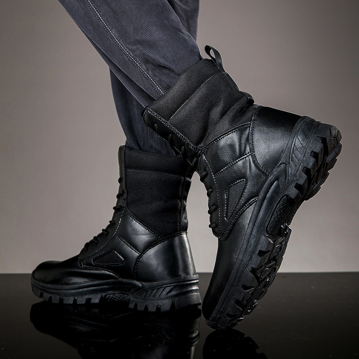 Men's lace-up boots with a high shaft and durable sole