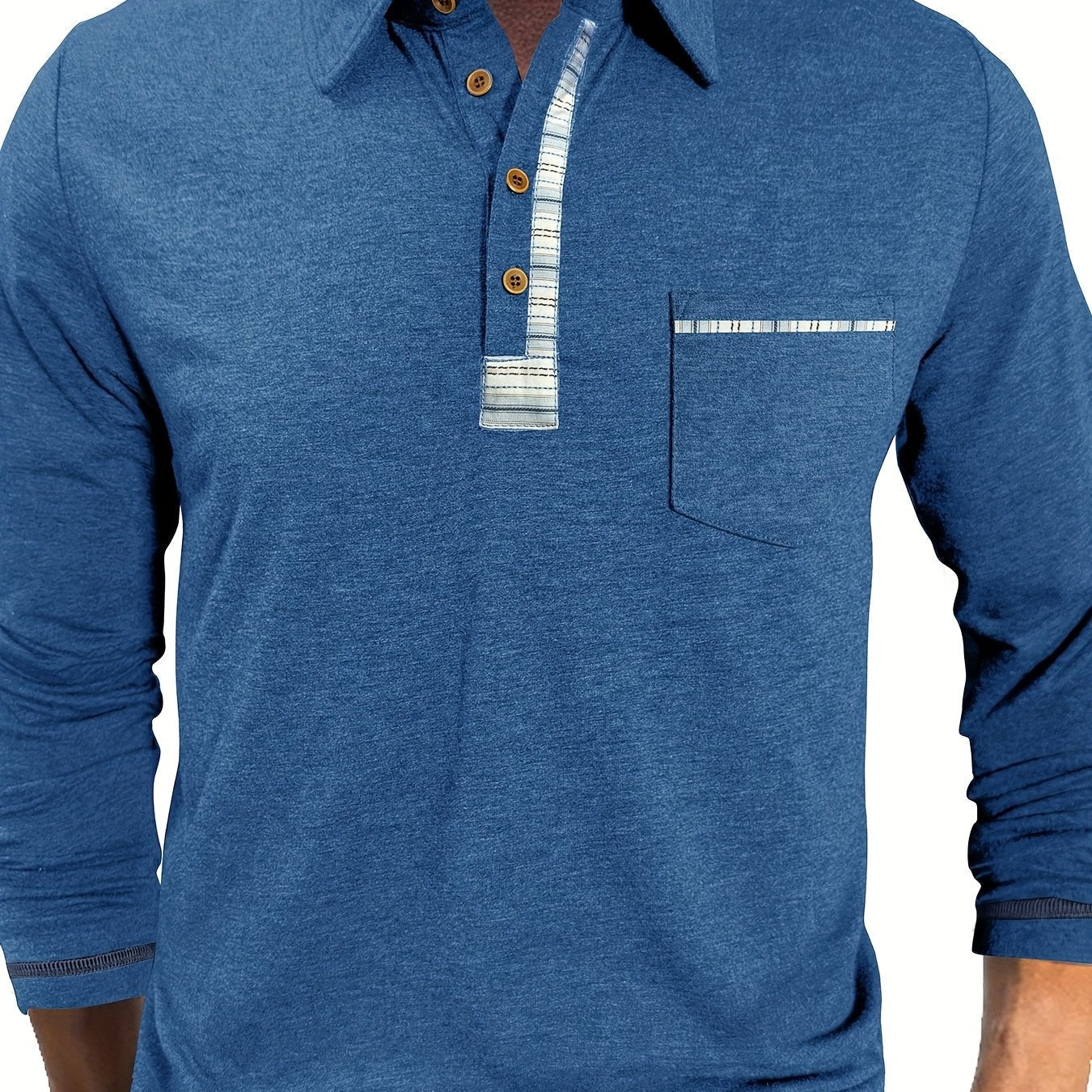Men's long-sleeved polo shirt with chest pocket and patterned details