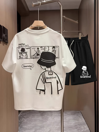 Men's Casual Set with Print – T-Shirt & Shorts, Streetwear Style, Summer Outfit