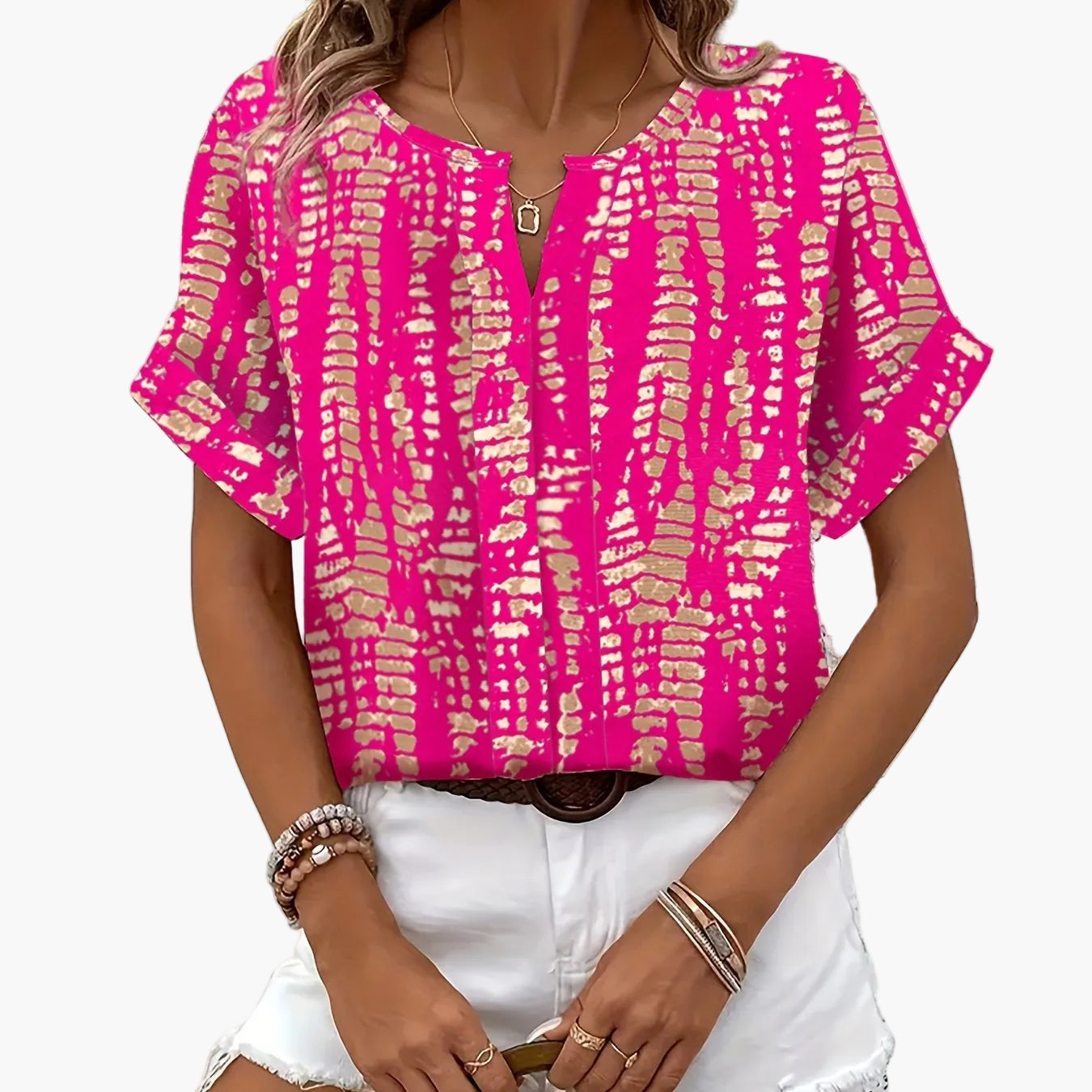 Women's Elegant Summer Blouse with Modern Print for Leisure and Everyday Wear