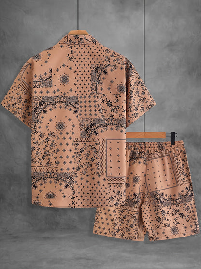 Men's Summer Casual Set – Short-Sleeve Shirt and Shorts with Paisley Pattern, Perfect for Everyday & Vacation