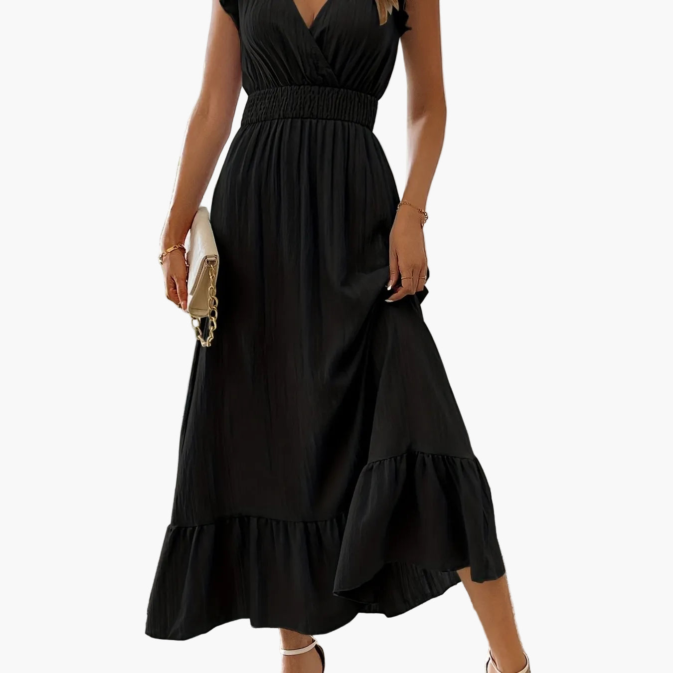Women's Elegant Maxi Dress with Ruffle Sleeves and Flattering Waist – Perfect for Summer & Vacation