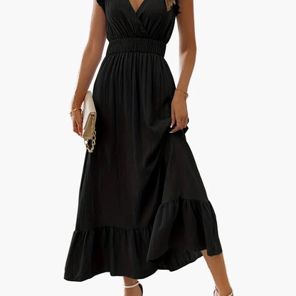 Women's Elegant Maxi Dress with Ruffle Sleeves and Flattering Waist – Perfect for Summer & Vacation