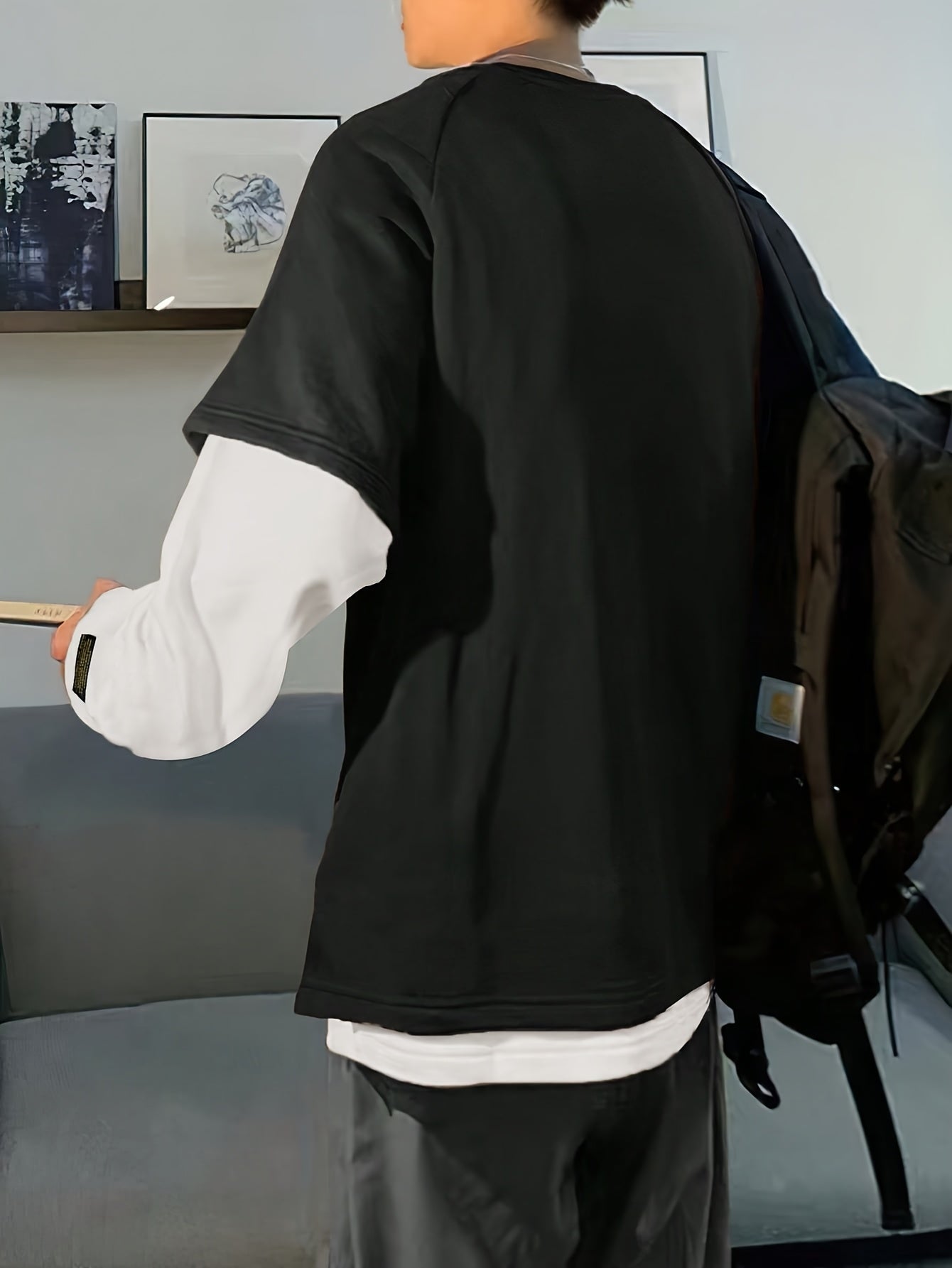 Unisex Langarmshirt im Lagenlook Schwarz-Weiß Oversize