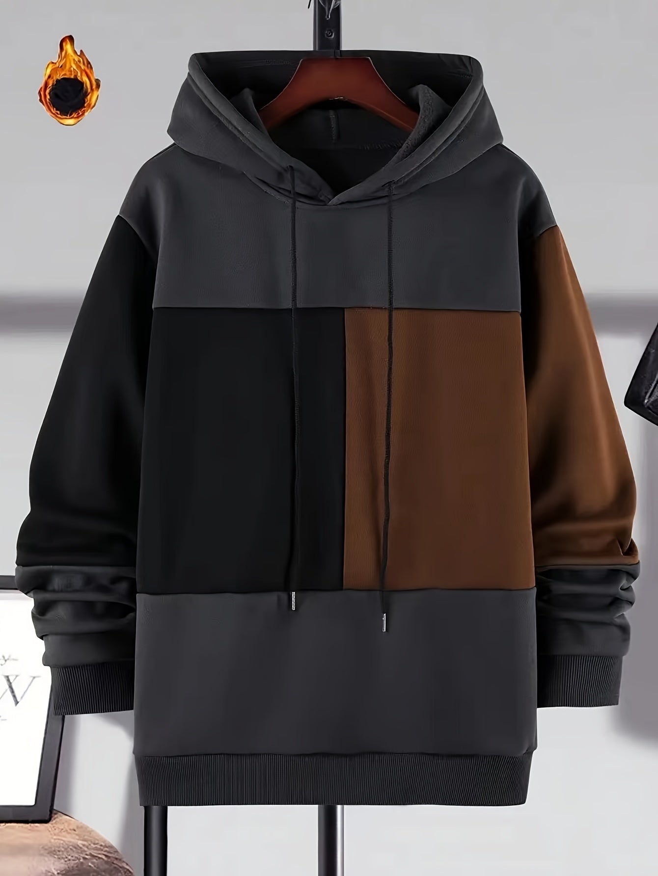 Men's color-block hoodie with hood and drawstring