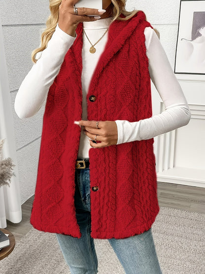 Women's knitted vest with hood and buttons – Elegant casual vest for autumn and winter