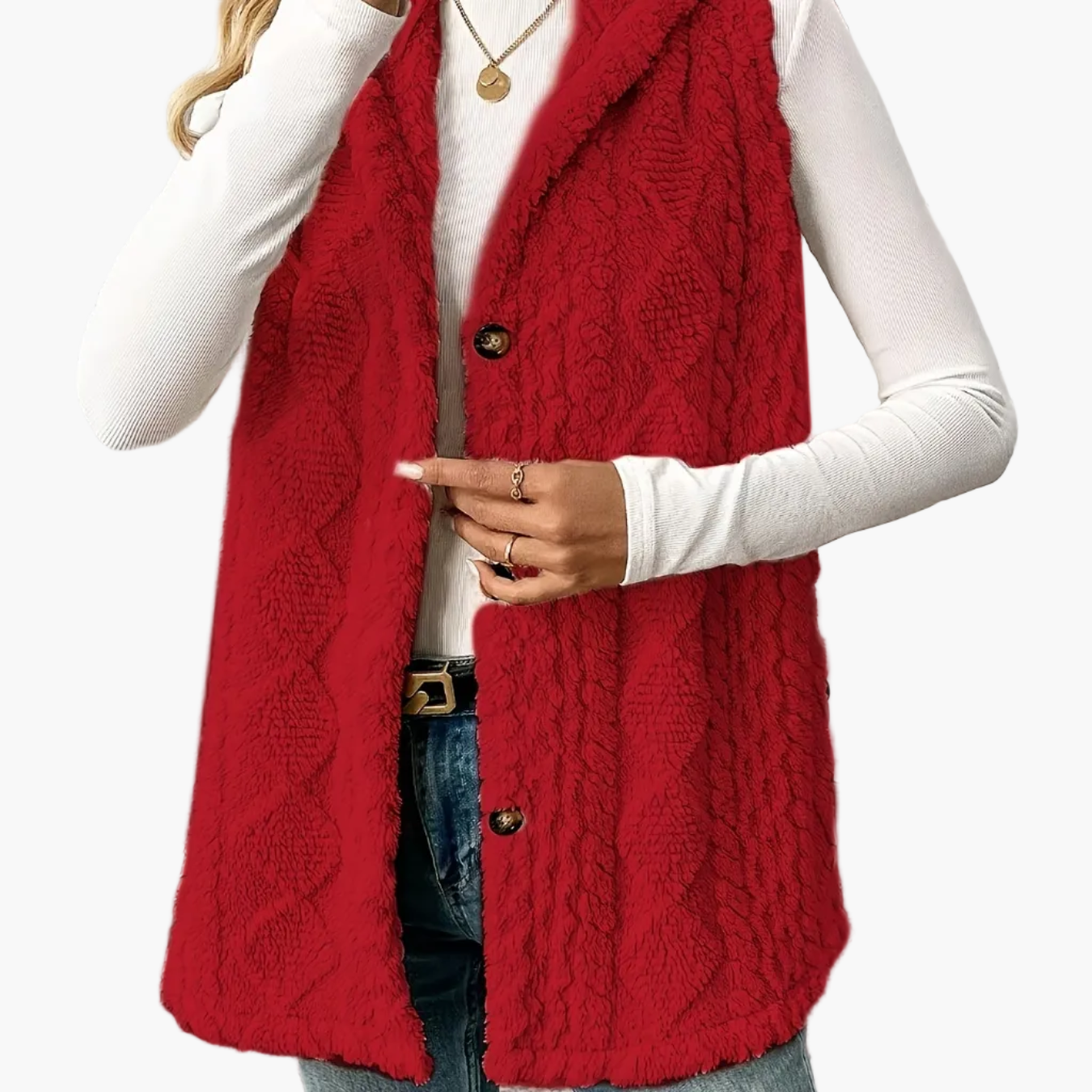 Women's knitted vest with hood and buttons – Elegant casual vest for autumn and winter