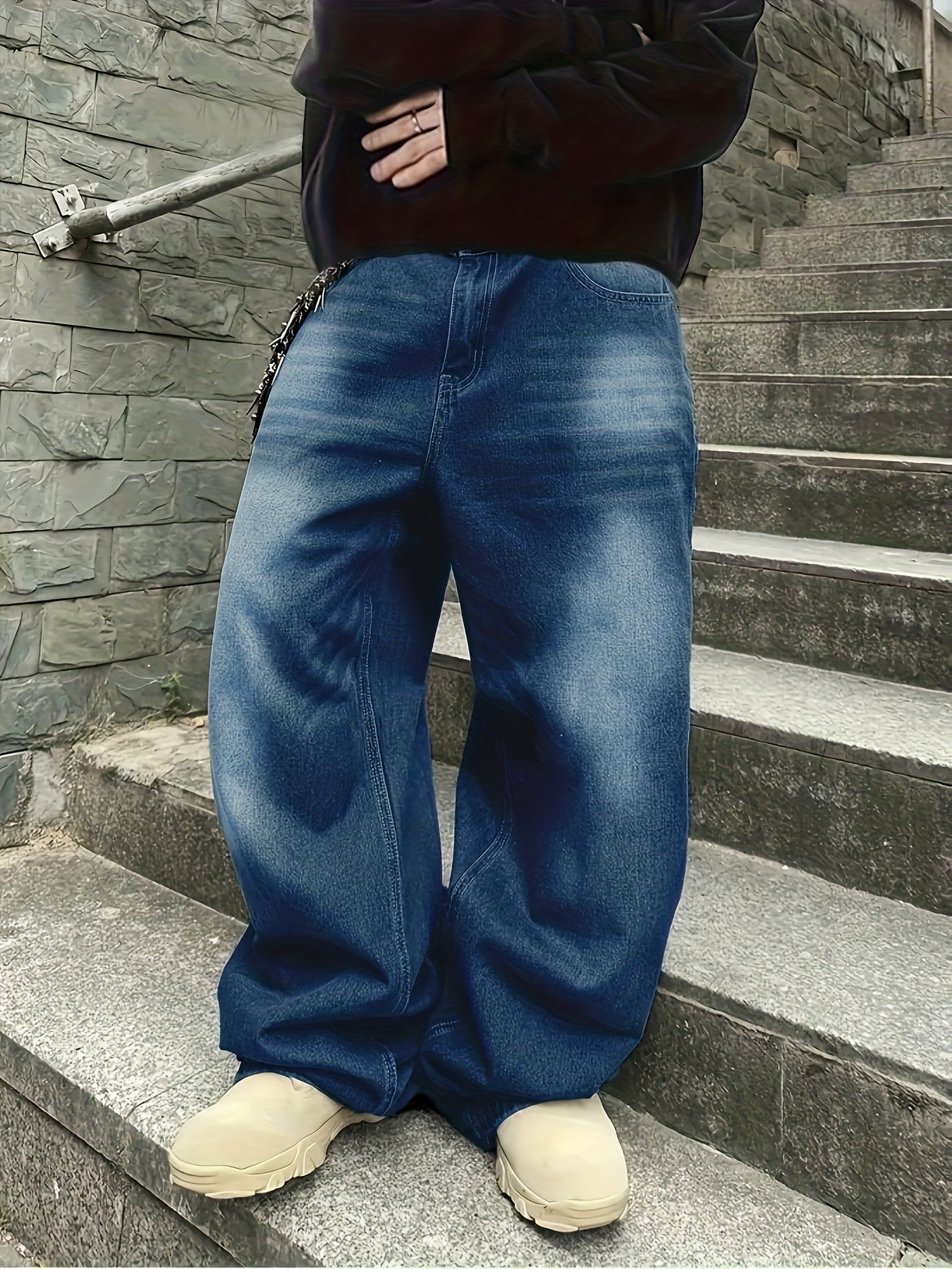 Wide Baggy Jeans Trousers Dark Blue Unisex