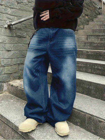 Wide Baggy Jeans Trousers Dark Blue Unisex
