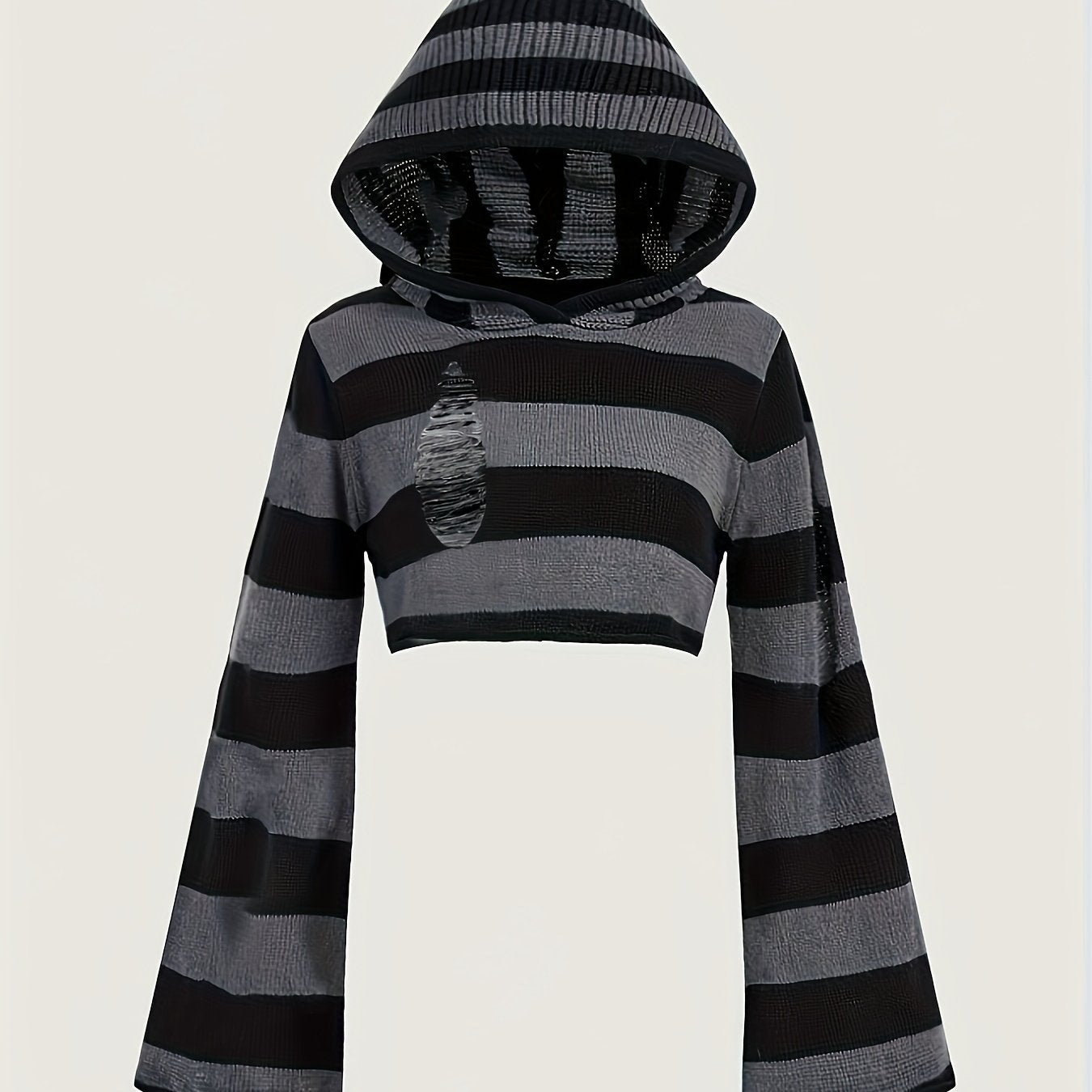 Gestreiftes Crop Top Hoodie mit Kapuze und weiten Ärmeln