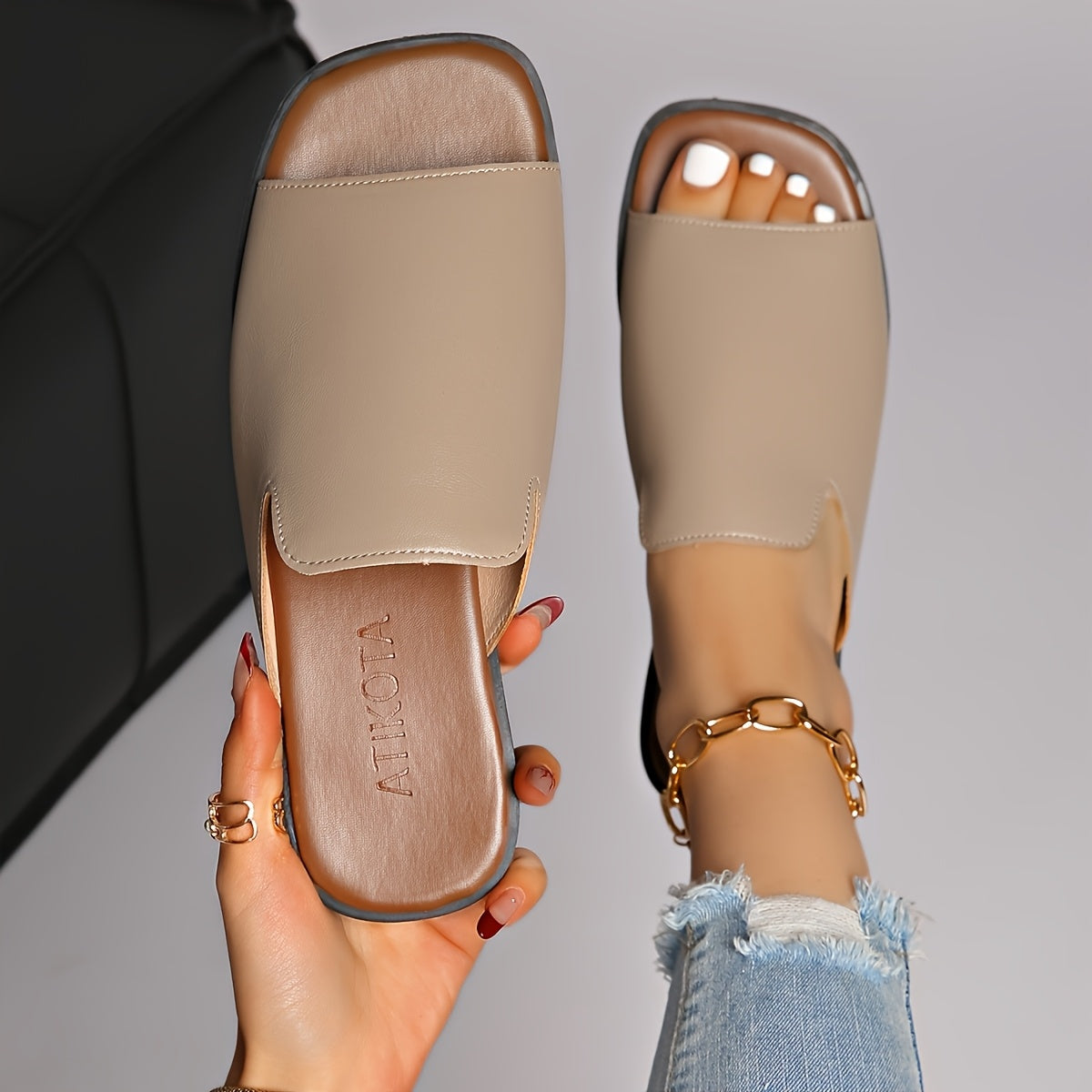 Women's Slip-On Sandals with Square Toe – Modern Style for Everyday and Leisure