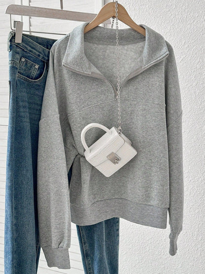 Half-zip sweatshirt, gray, oversized fit