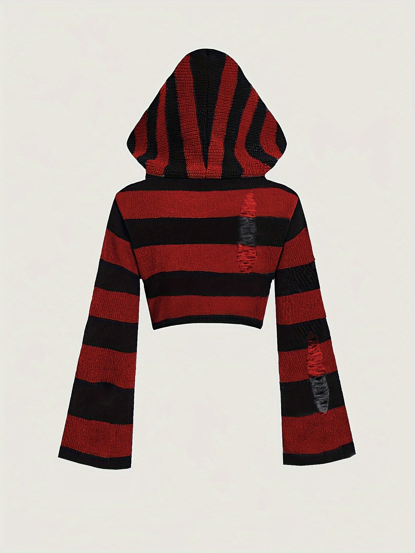Gestreiftes Crop Top Hoodie mit Kapuze und weiten Ärmeln