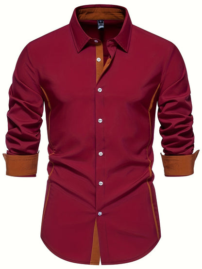 Herren Freizeit Slim Fit Hemd mit Kontrastdetails – Modernes Langarm Business & Casual Shirt