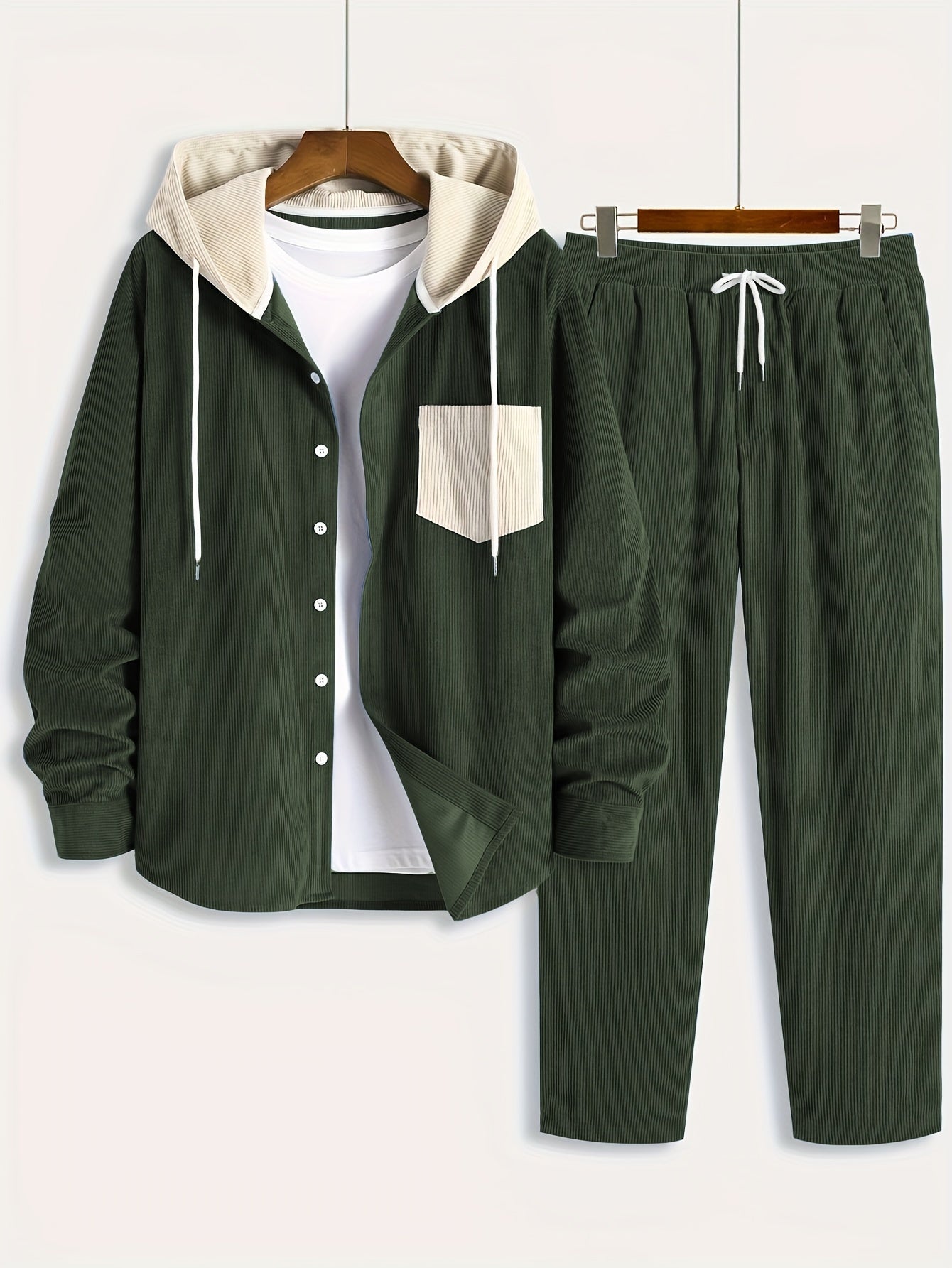 Cord-Zweiteiler Herren, Hemd-Jacke mit Kapuze & Hose