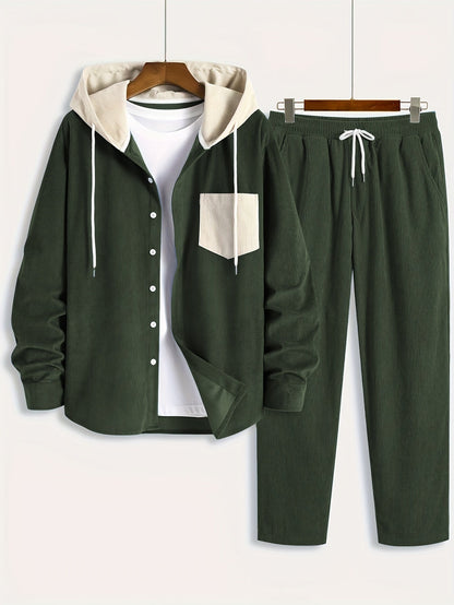 Cord-Zweiteiler Herren, Hemd-Jacke mit Kapuze & Hose