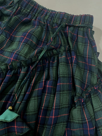 Damen Maxirock Plaid Schottenkaro Asymmetrisch Grün
