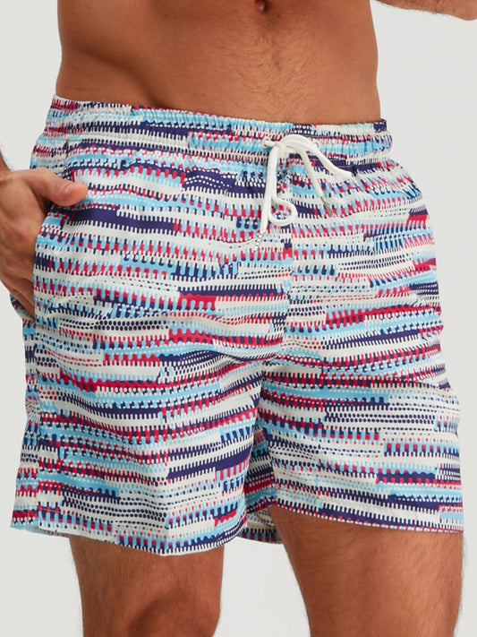 Men's Swim Trunks with Modern Pattern – Sporty Swim Shorts for Leisure & Beach