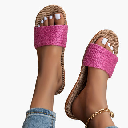 Women's Comfortable Summer Sandals in Casual Style – Flat Slip-Ons, Comfortable House Slippers, Open Toes