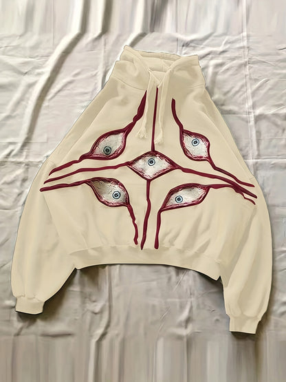 Hoodie with eye motif, relaxed fit, dark gray