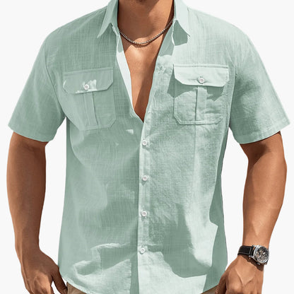 Men's Casual Short-Sleeve Shirt with Chest Pockets – Summer Regular Fit for Casual Occasions
