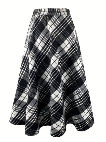 Damen Karierter Maxi-Rock A-Linie mit Taschen
