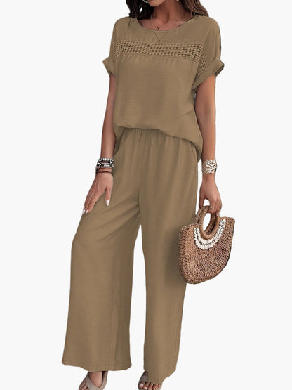 Women's Summer Two-Piece Set – Loose Casual Outfit with Crochet Detail, Perfect for Beach & Everyday Wear