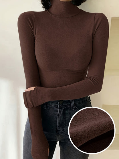Damen Rollkragenshirt Langarm mit Daumenlöchern – Eng Anliegend
