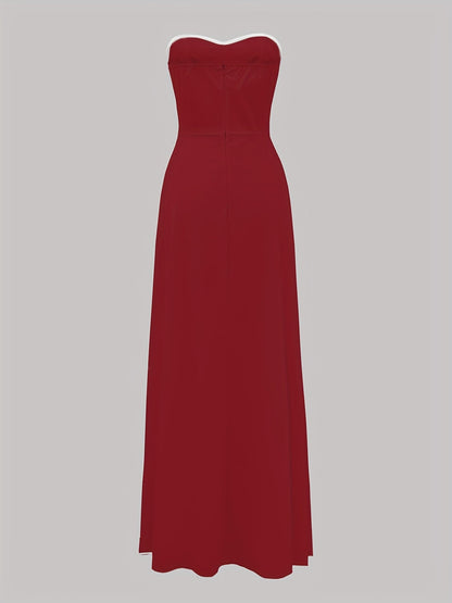 Women's Elegant Evening Dress with Bandeau Top and Button Placket – Perfect for Festive Occasions