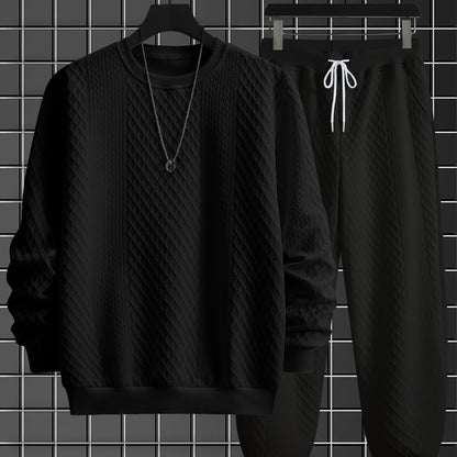 Men's two-piece tracksuit with diamond pattern, long-sleeve shirt, and jogger pants