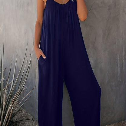 Women's jumpsuit with spaghetti straps and wide legs – Casual one-piece for spring and summer