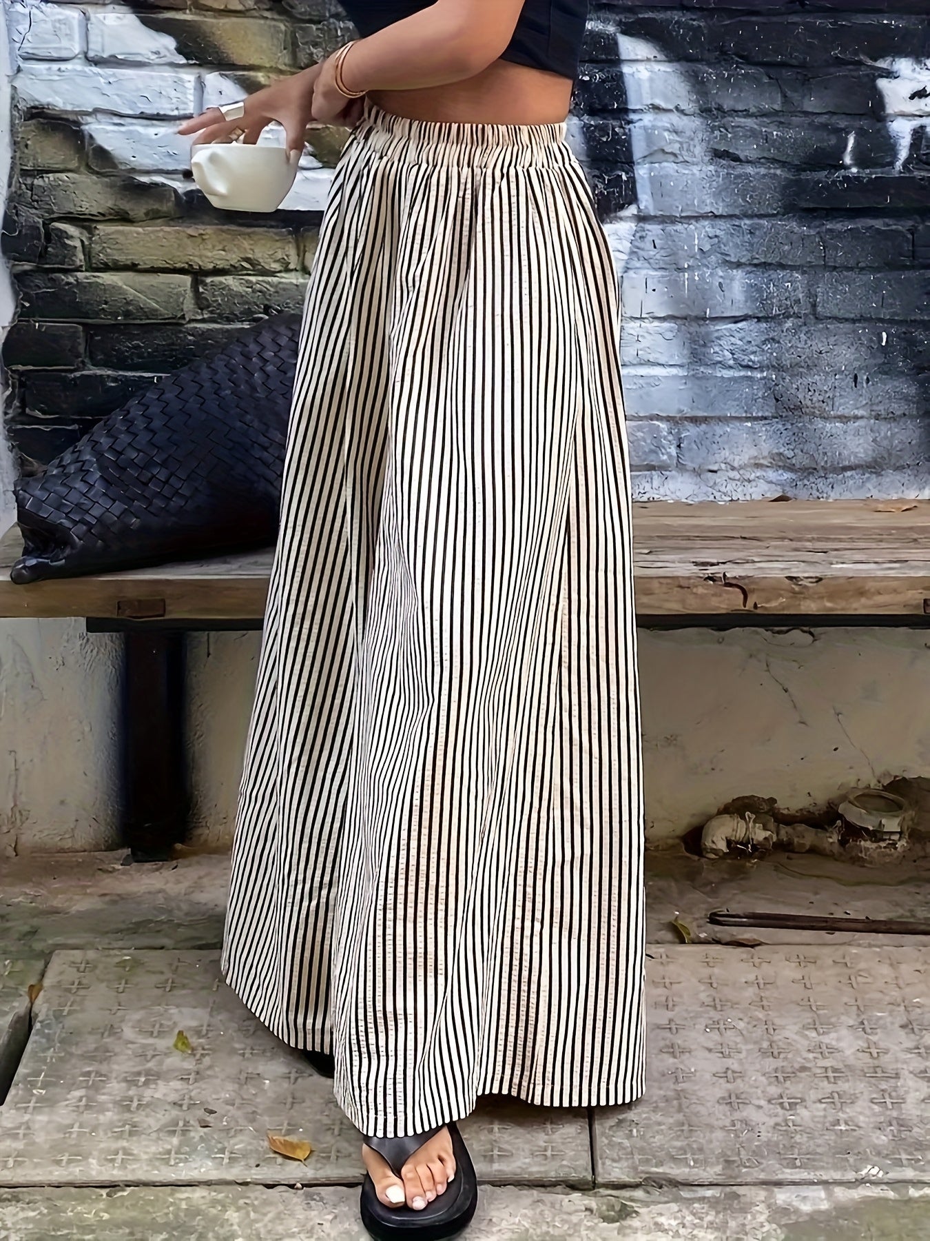 Damen Weite Streifenhose im eleganten Street-Style für Frühling und Sommer