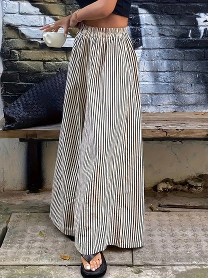 Damen Weite Streifenhose im eleganten Street-Style für Frühling und Sommer