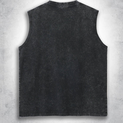 Men's Urban Streetwear Muscle Shirt with Vintage Lettering and Sleeveless Design – Modern Statement Tank Top