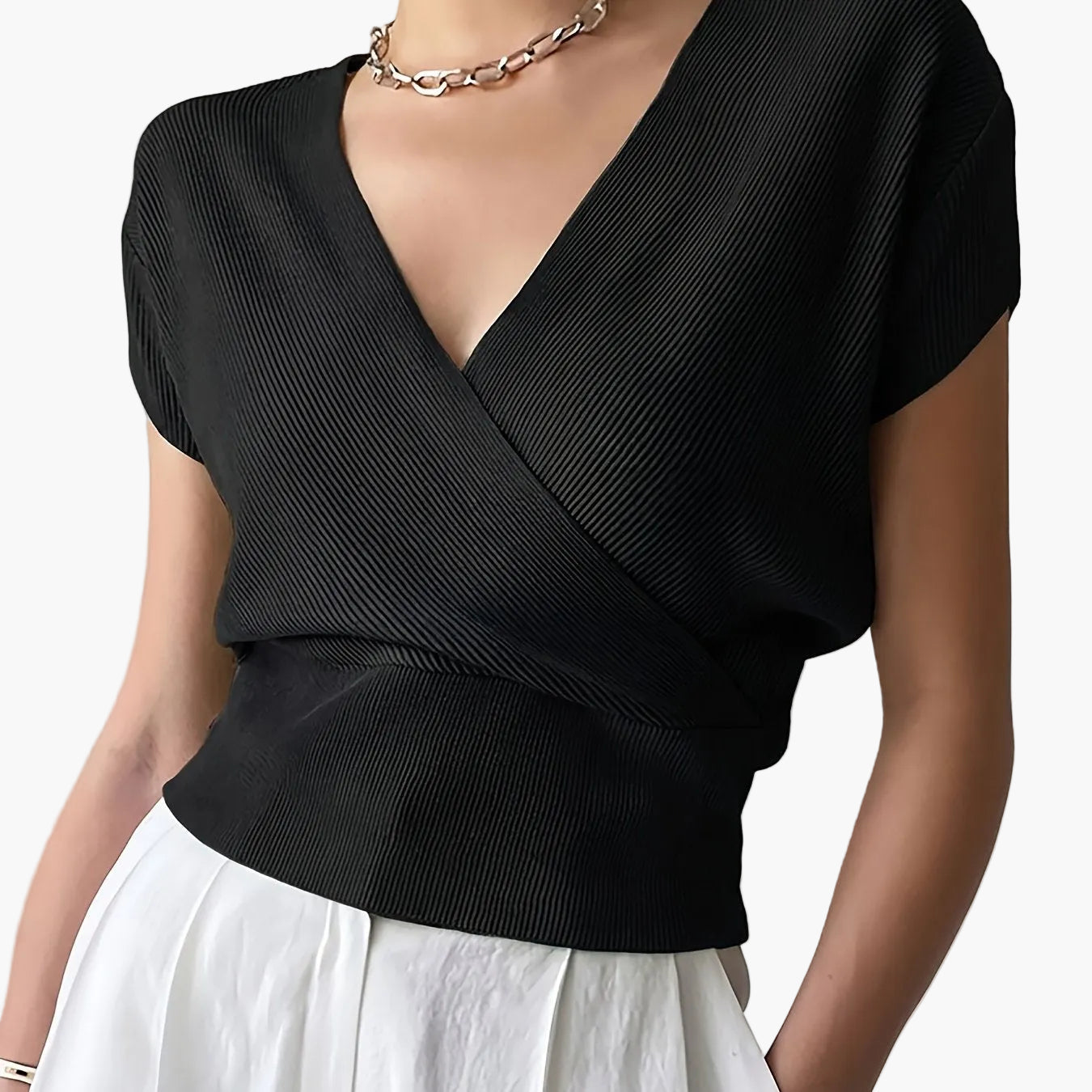 Women's Wrap Shirt with V-Neck – Elegant Casual Top for Everyday and Office Wear