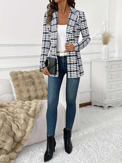 Women's Elegant Business Blazer in Checkered Style for Office and Everyday Wear