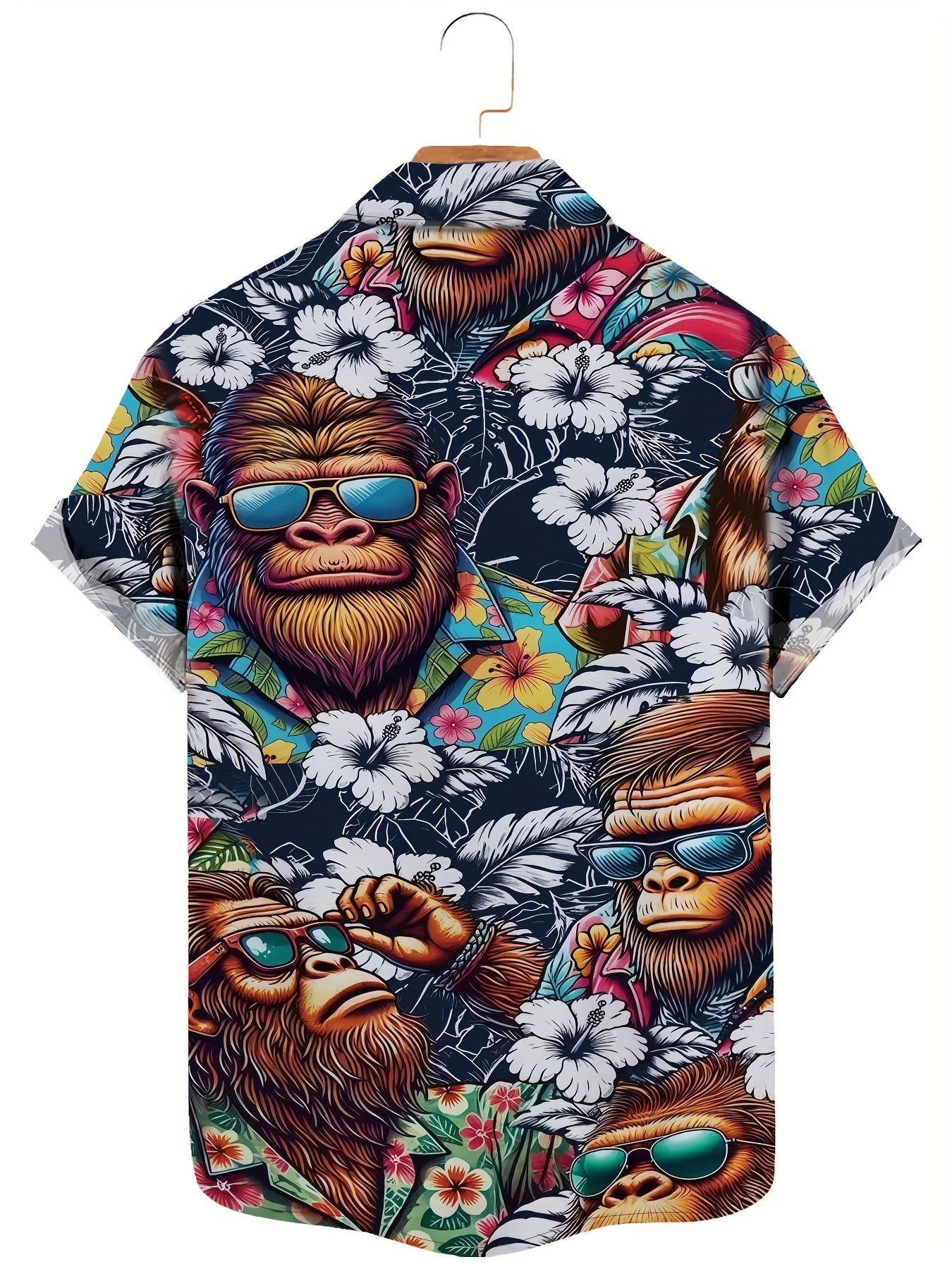 Herren Hawaiihemd mit Affen- und Blumenmuster – Lustiges Sommerhemd, Kurzarm, Freizeit