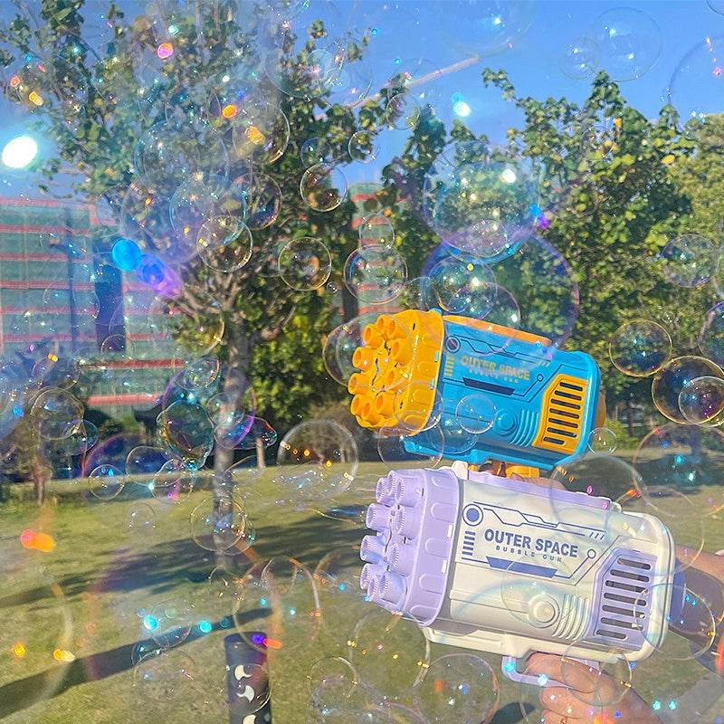 Kids Bazooka Bubble Gun – Electric Soap Bubble Pistol with 69 Nozzles, Rechargeable, for Boys and Girls, Outdoor Toy