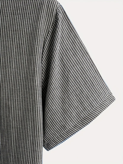Men's Short Sleeve Henley Shirt with Stand Collar and Stripes – Modern Casual Shirt