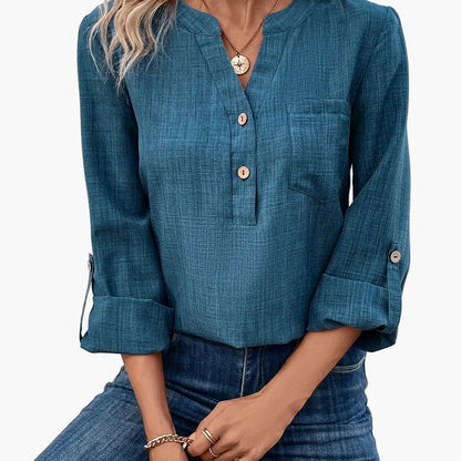 Women's Casual-Style Blouse with V-Neck and Button Placket – Elegant Casual Wear for Everyday and Office