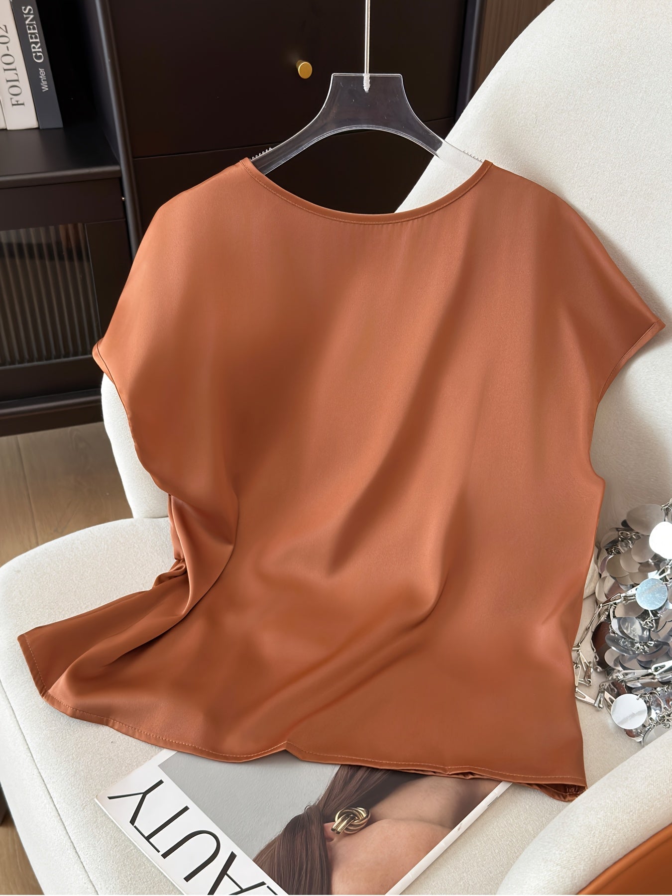 Women's blouse with ruching and round neckline – Elegant office and going-out style