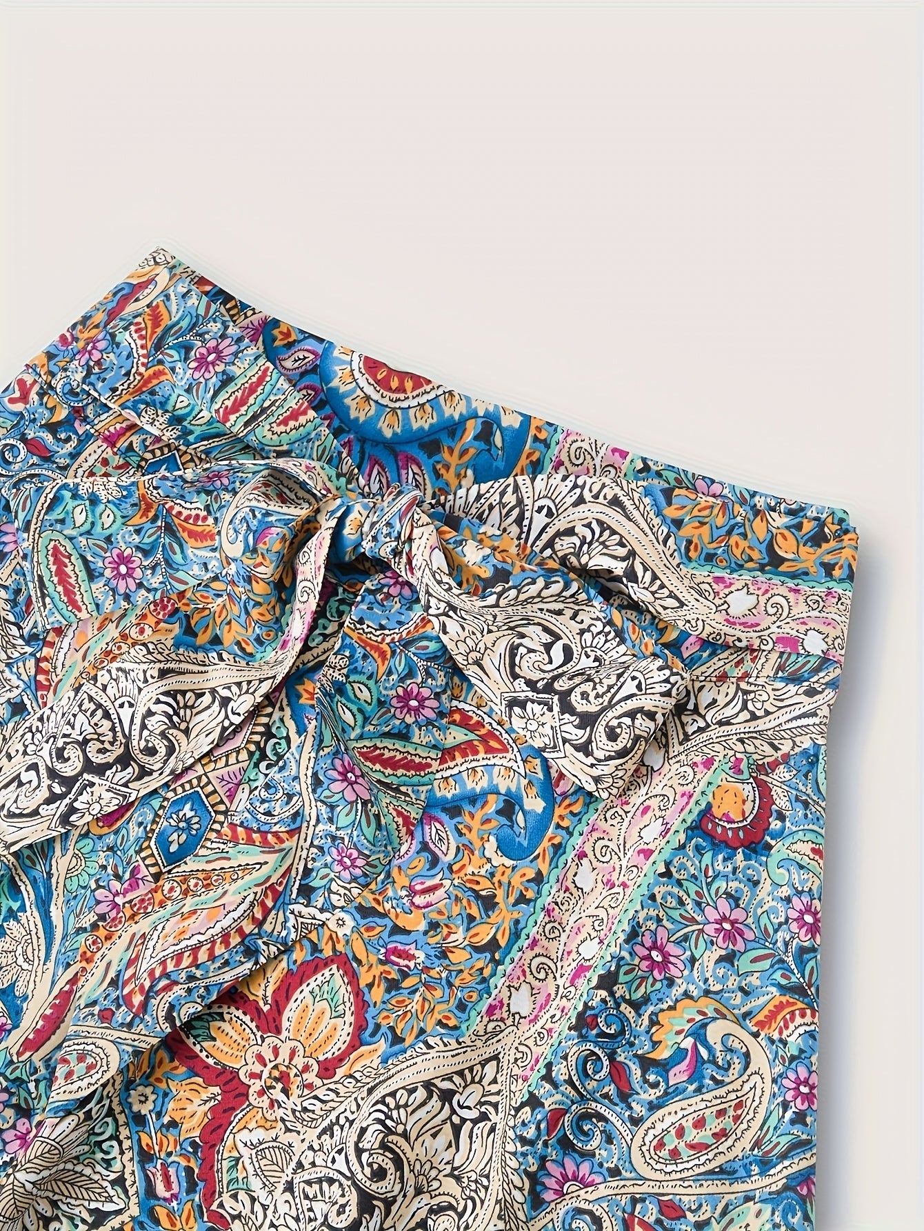 Women's Elegant Boho Midi Skirt with Paisley Pattern and Bow Detail – Perfect for Spring & Summer